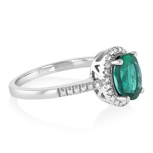Created Emerald and Diamond Ring in Sterling Silver