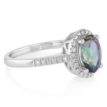 Mystic Topaz and Diamond Ring in Sterling Silver