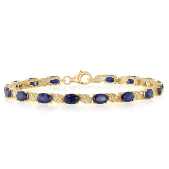 Created Sapphire and 1/10 Carat Diamond 17cm Bracelet in Gold Plated Sterling Silver