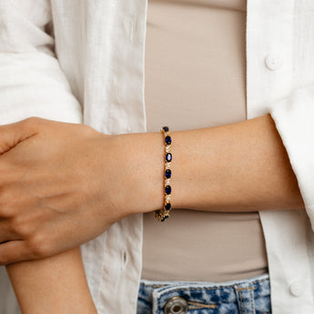 Created Sapphire and 1/10 Carat Diamond 17cm Bracelet in Gold Plated Sterling Silver