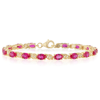 Created Ruby and 1/10 Carat Diamond 17cm Bracelet in Gold Plated Sterling Silver
