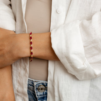 Created Ruby and 1/10 Carat Diamond 17cm Bracelet in Gold Plated Sterling Silver