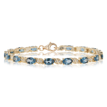 London Blue Topaz and 1/10 Carat Diamond 17cm Bracelet in Gold Plated Sterling Silver