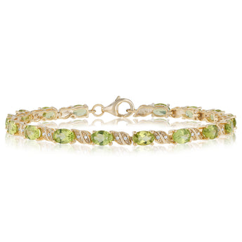 Peridot and 1/10 Carat Diamond 17cm Bracelet in Gold Plated Sterling Silver