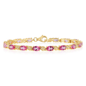 Pink Topaz and 1/10 Carat Diamond 17cm Bracelet in Gold Plated Sterling Silver