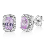 Created Pink Sapphire and Diamond Stud Earrings in Sterling Silver