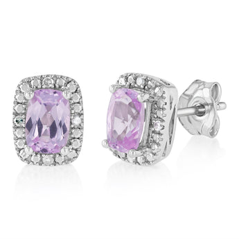 Created Pink Sapphire and Diamond Stud Earrings in Sterling Silver