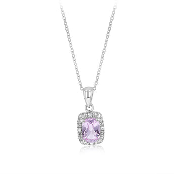 Created Pink Sapphire and Diamond Pendant on 45cm Chain in Sterling Silver