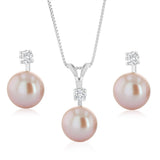 8-9mm Pink Freshwater Pearl Pendant and Earrings Matching Set in Sterling Silver