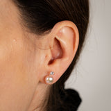 8-9mm Pink Freshwater Pearl and Created White Sapphire Pendant and Earrings Matching Set in Sterling Silver