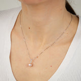 8-9mm Pink Freshwater Pearl and Created White Sapphire Pendant and Earrings Matching Set in Sterling Silver