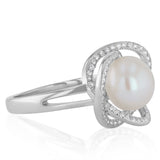 9-10mm White Freshwater Pearl and Cubic Zirconia Ring in Sterling Silver
