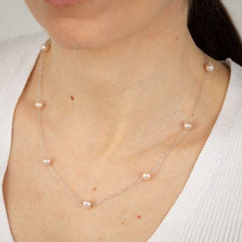 6-7mm Pink Freshwater Pearl Chain and Earrings Set in Sterling Silver