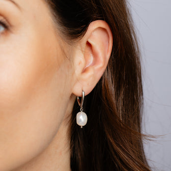 9.5-10.5mm White Baroque Freshwater Pearl Earrings in Sterling Silver