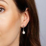7-8mm White Freshwater Pearl and Diamond Earrings in Sterling Silver