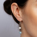 6-7mm White Freshwater Pearls and Aquamarine Earrings in Sterling Silver