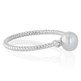 5-6mm White Freshwater Pearl and Created Sapphire Ring in Sterling Silver
