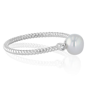 5-6mm White Freshwater Pearl and Created Sapphire Ring in Sterling Silver