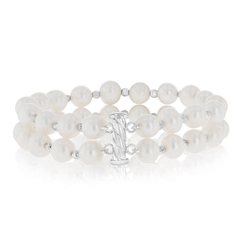 7-8mm White Freshwater Pearl Bracelet in Sterling Silver