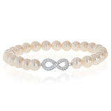 7-8mm Infinity White Freshwater Pearl Bracelet in Sterling Silver