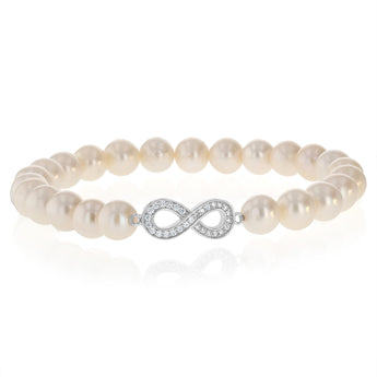 7-8mm Infinity White Freshwater Pearl Bracelet in Sterling Silver