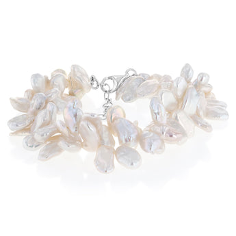 White Keshi Freshwater Pearl Bracelet in Sterling Silver
