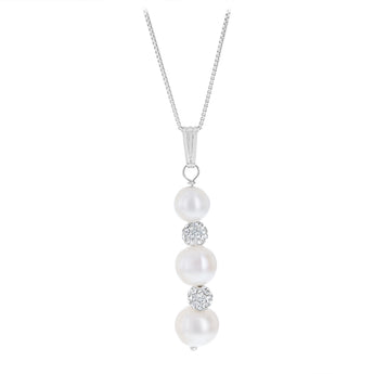 6-8.5mm White Freshwater Pearl Pendant and Earrings Matching Set in Sterling Silver