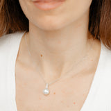 11-12mm White South Sea Pearl Pendant with Pave Zirconia Bale in Sterling Silver