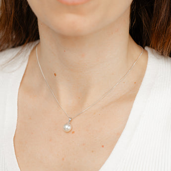 9-11mm White South Sea Pearl and Diamond Pendant in Sterling Silver