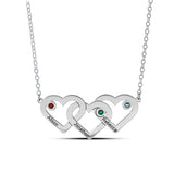 Personalised Engravable Triple Heart with Birthstones Necklace on 40cm Chain in Sterling Silver