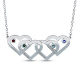Personalised Engravabled Quadruple Heart with Birthstones Necklace on 40cm Chain in Sterling Silver