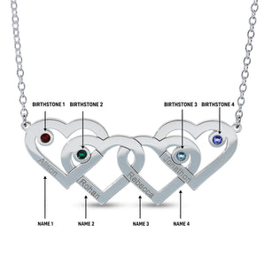 Personalised Engravabled Quadruple Heart with Birthstones Necklace on 40cm Chain in Sterling Silver