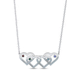 Personalised Engravabled Quadruple Heart with Birthstones Necklace on 40cm Chain in Sterling Silver