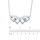 Personalised Engravabled Quadruple Heart with Birthstones Necklace on 40cm Chain in Sterling Silver