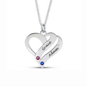 Personalised Engravable Heart with Birthstones Necklace on 454cm Chain in Sterling Silver