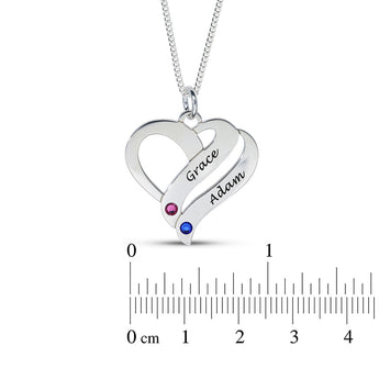Personalised Engravable Heart with Birthstones Necklace on 454cm Chain in Sterling Silver