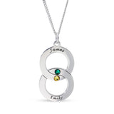 Personalised Engravable Interlinked Circle with Birthstones Necklace on 45cm Chain in Sterling Silver