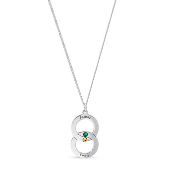 Personalised Engravable Interlinked Circle with Birthstones Necklace on 45cm Chain in Sterling Silver