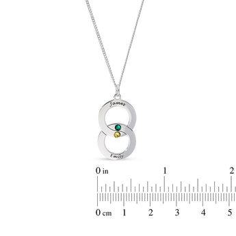 Personalised Engravable Interlinked Circle with Birthstones Necklace on 45cm Chain in Sterling Silver