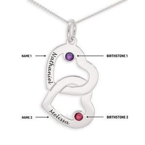 Personalised Engravable Interlinked Heart with Birthstones Necklace on 45cm Chain in Sterling Silver