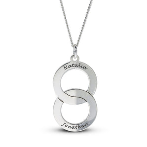 Personalised Engravable Interlinked Circle Necklace on 45cm Chain in Sterling Silver
