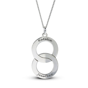 Personalised Engravable Interlinked Circle Necklace on 45cm Chain in Sterling Silver