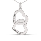 Personalised Engravable Interlinked Heart Necklace on 45cm Chain in Sterling Silver
