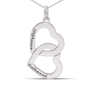 Personalised Engravable Interlinked Heart Necklace on 45cm Chain in Sterling Silver