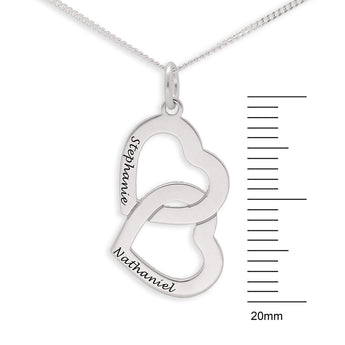 Personalised Engravable Interlinked Heart Necklace on 45cm Chain in Sterling Silver