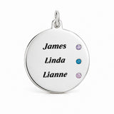 Personalised Engravabel Disc Charm with Birthstones Necklace on 45cm Chian in Sterling Silver