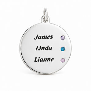 Personalised Engravabel Disc Charm with Birthstones Necklace on 45cm Chian in Sterling Silver