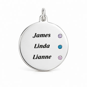 Personalised Engravabel Disc Charm with Birthstones Necklace on 45cm Chian in Sterling Silver