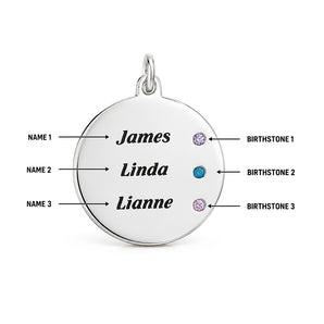 Personalised Engravabel Disc Charm with Birthstones Necklace on 45cm Chian in Sterling Silver