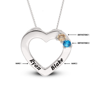Personalised Engravable Heart with Birthstones on 45cm Chain in Sterling Silver